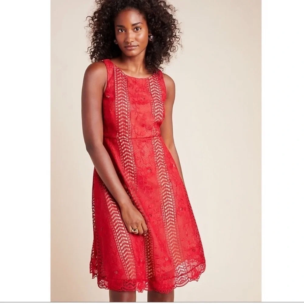 Anthropologie red lace dress size 8p - Picture 3 of 8